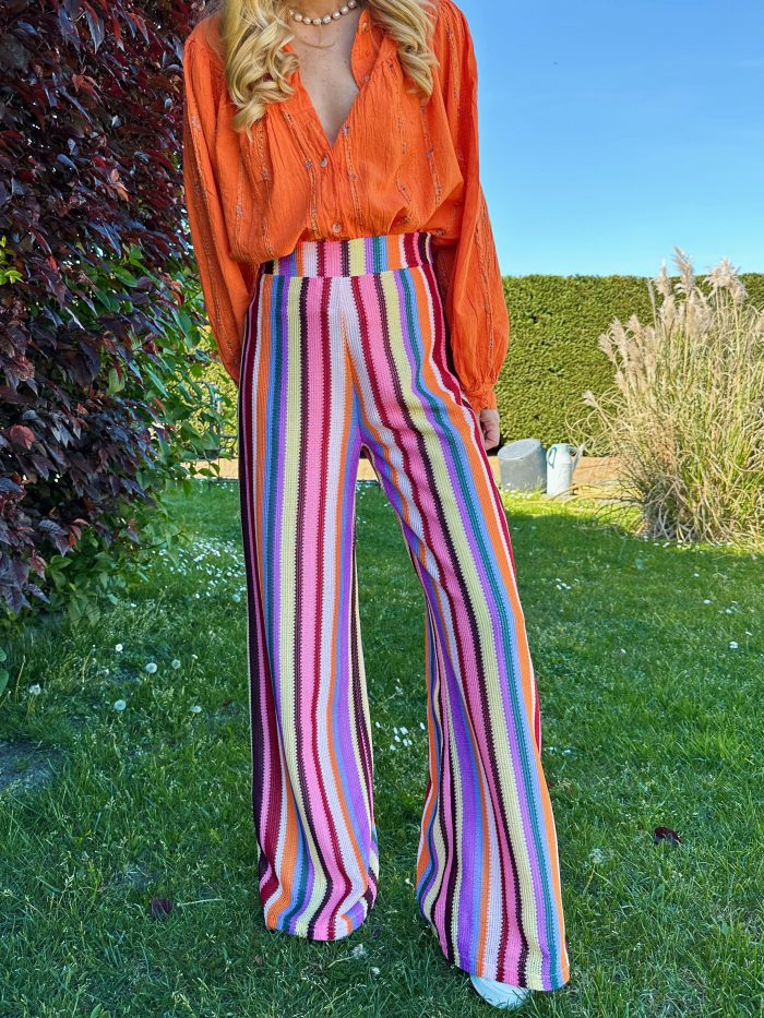Pantalon rayé multicolore